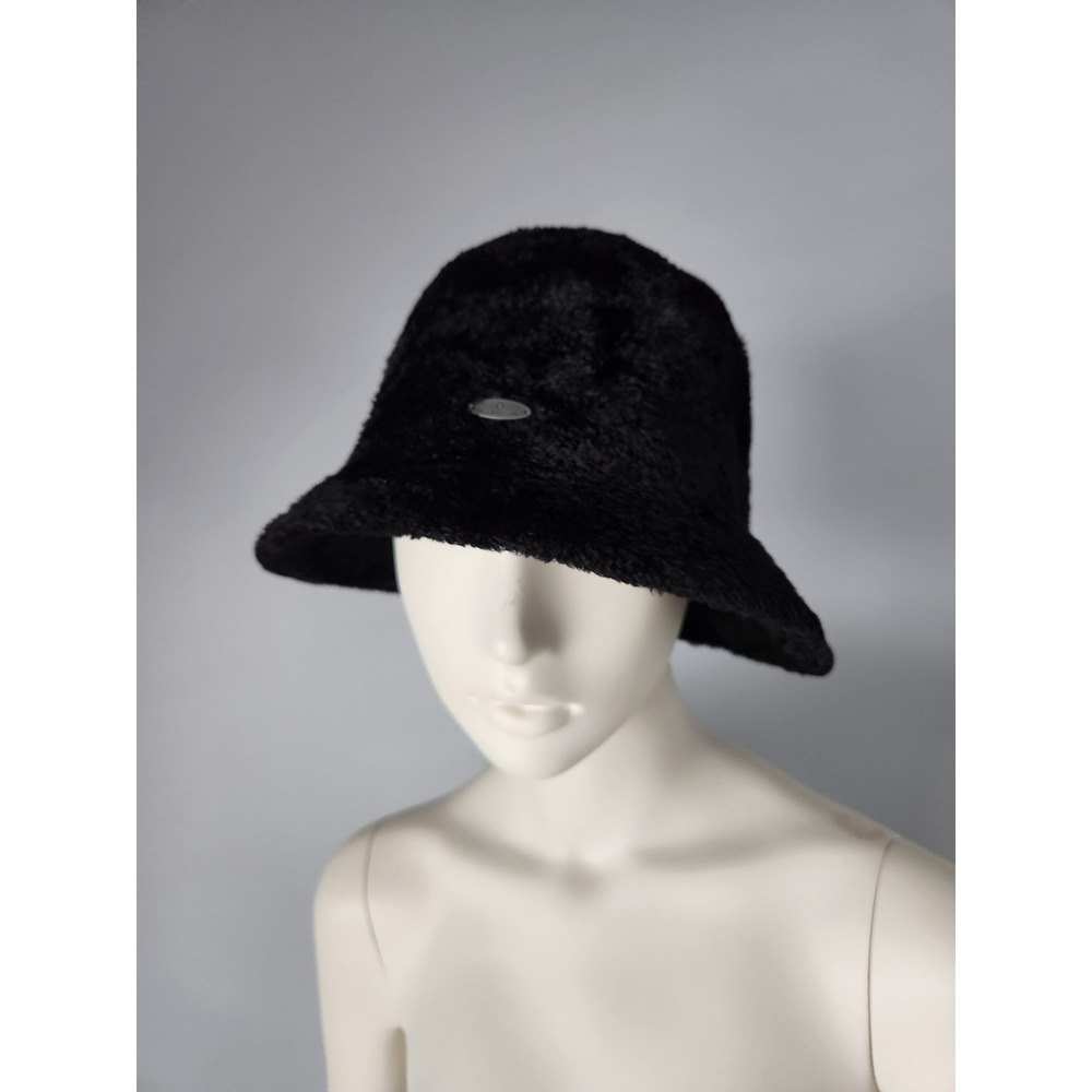 Liz Claiborne Wide Brim Fluffy Bucket Hat Black Winter Warm Cap Fur SUPER soft!‎